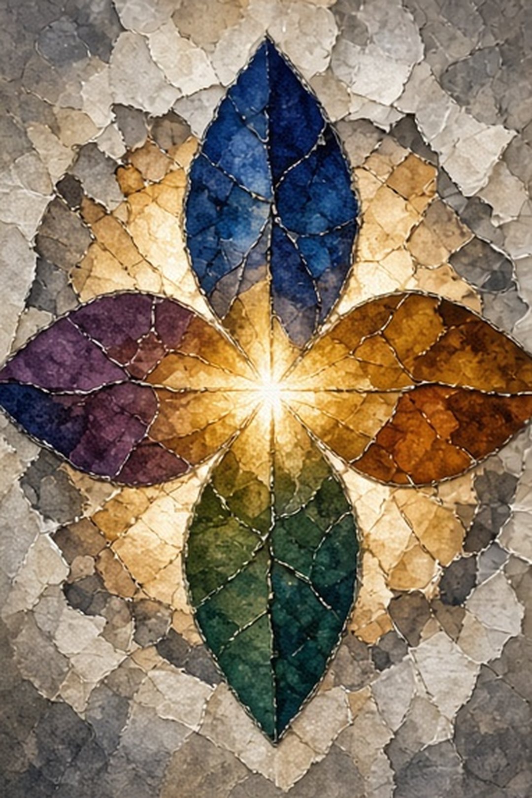 Four-petal paper compass with an open luminous center
