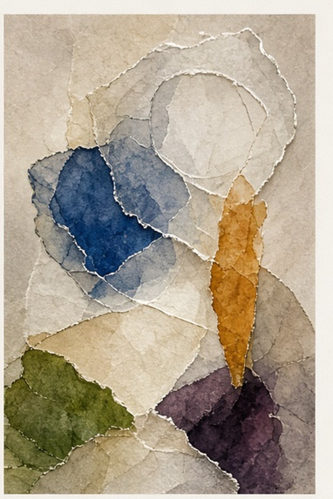Layered translucent paper apertures suggesting reflection and changing questions