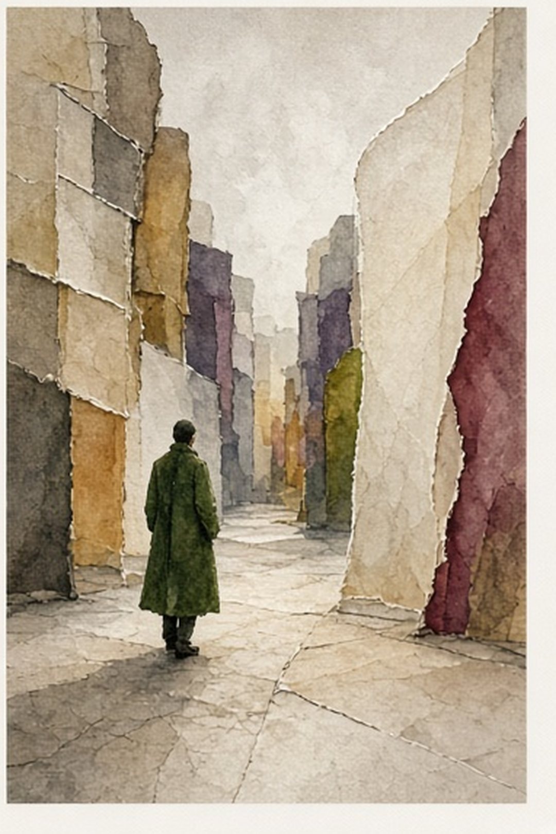 A pocket-sized stained-paper token carried into an ordinary street