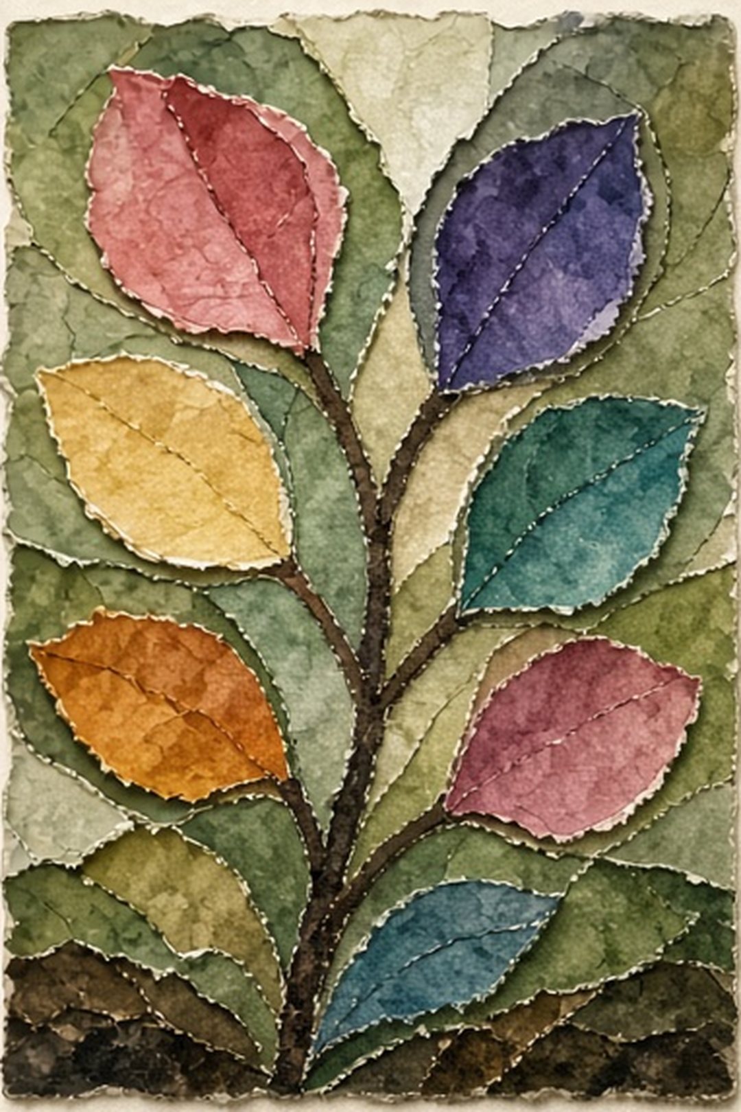 Individual stained-paper petals resting in a private garden of pockets