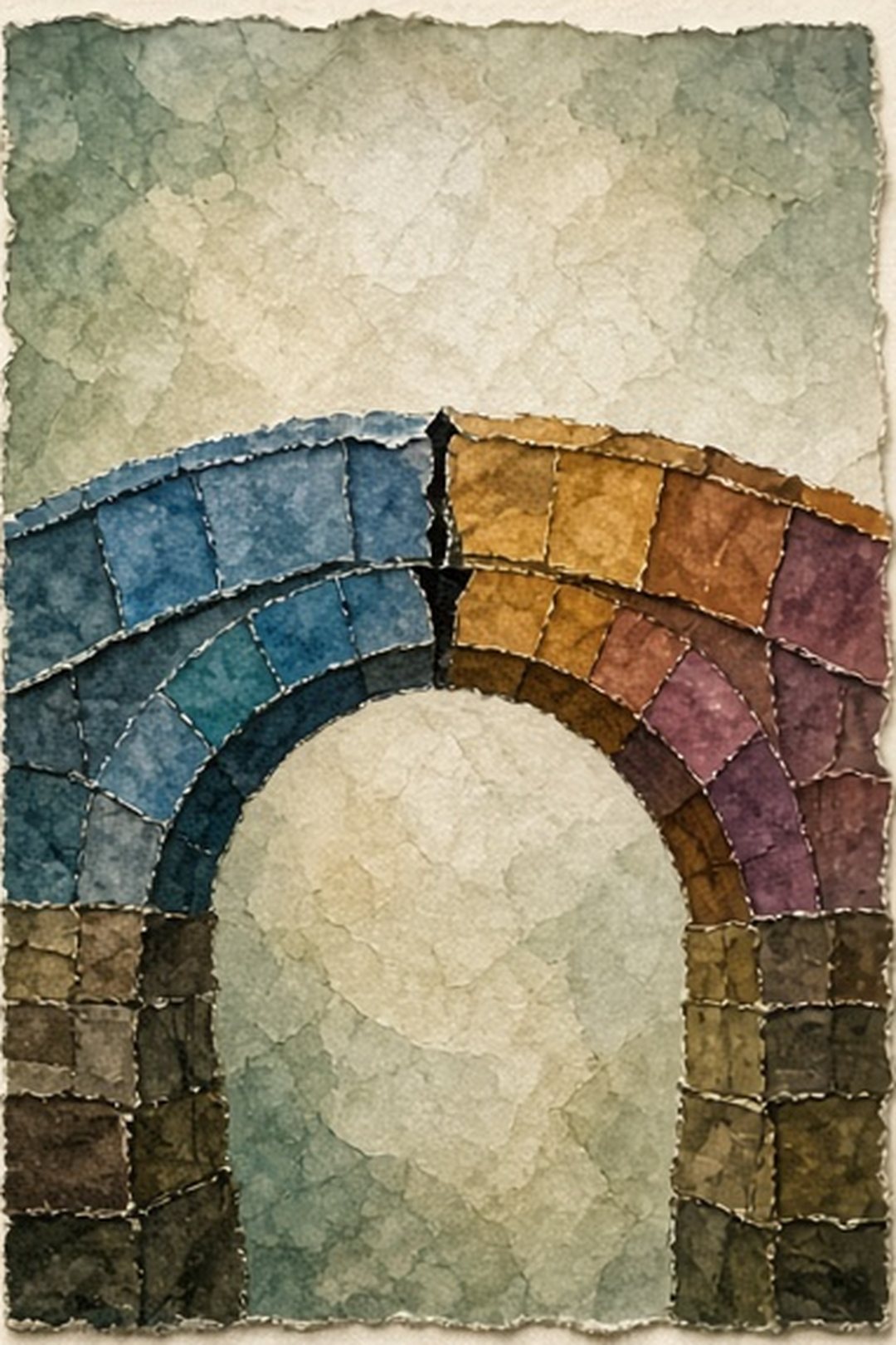 A paper bridge joined from differently colored pieces