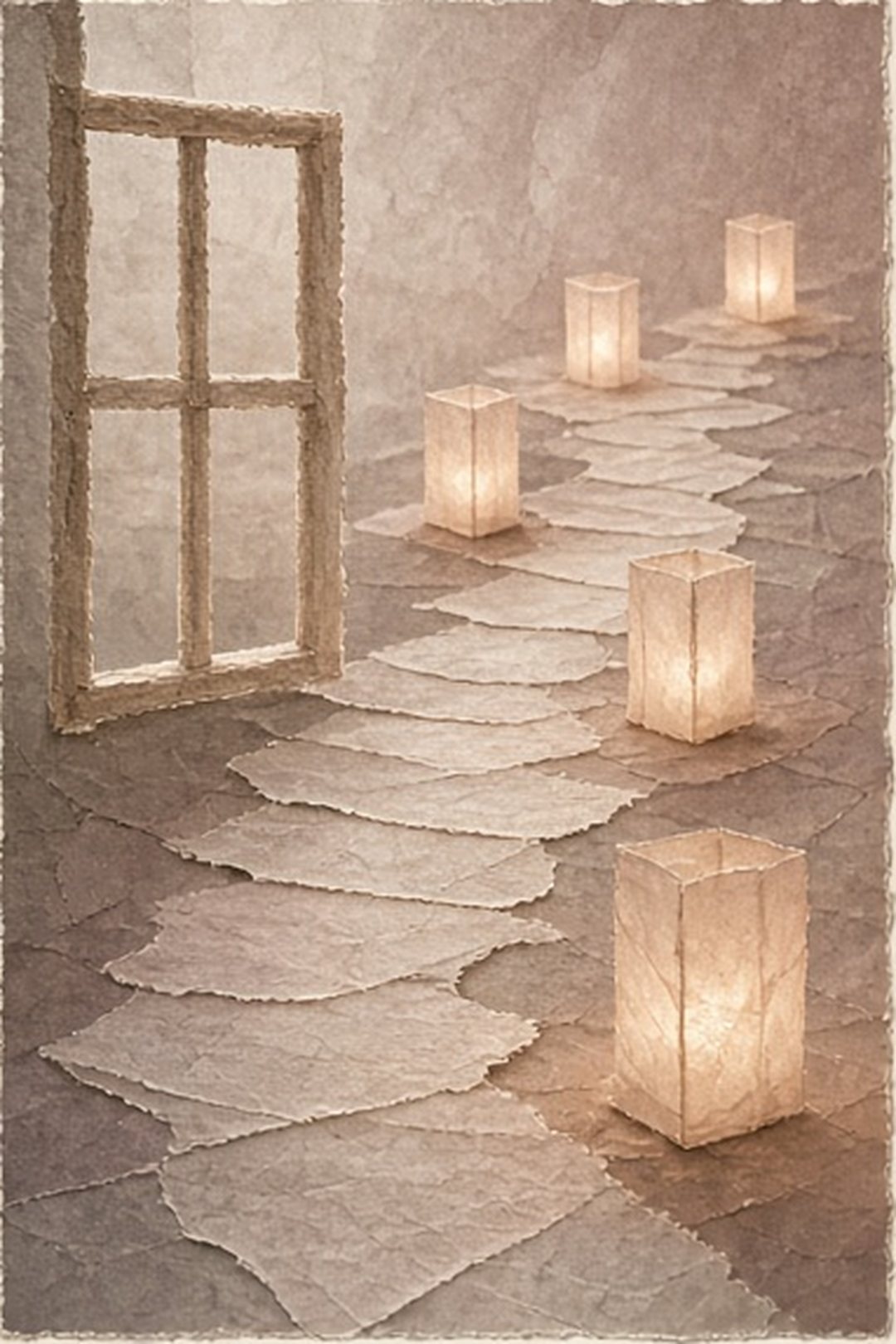 Paper path leaving a window toward independent source lanterns